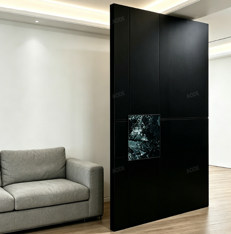 Modern Minimalist Aluminum Pivot Entry Door with Marble Inlay Waterproof Anti-Theft Exterior Hotel Villa Security Door