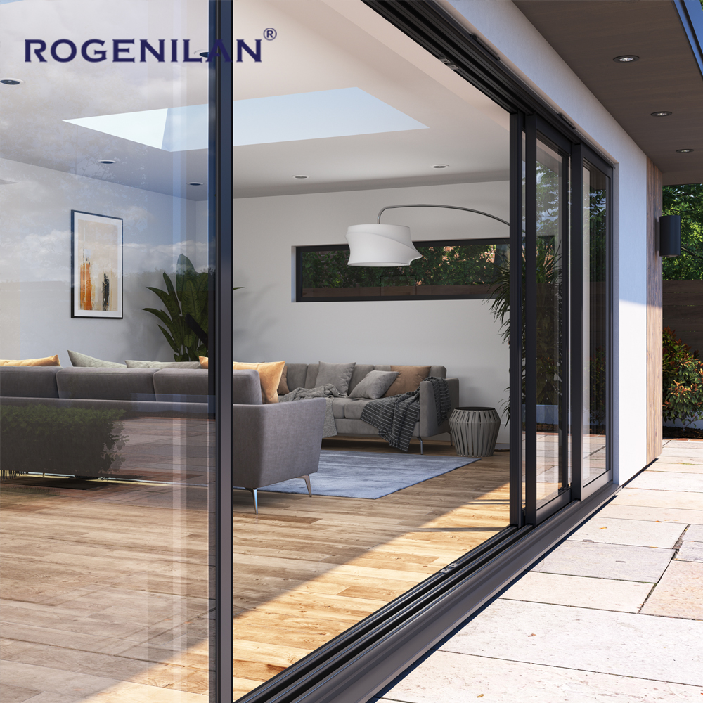 Rogenilan Villa House Heavy Duty Aluminium Frame Panoramic Large Glass Panel Sliding Slide Door with Mosquito Net