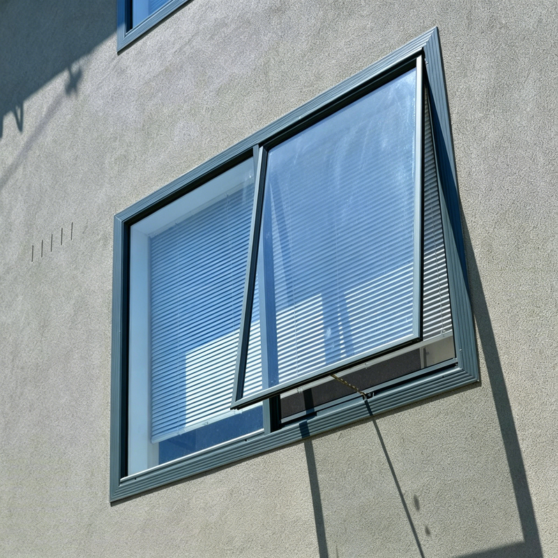 Window Aluminum Glass Slim Bevel Top Hung Modern Facade Anthracite Powder Coated Frame Windows
