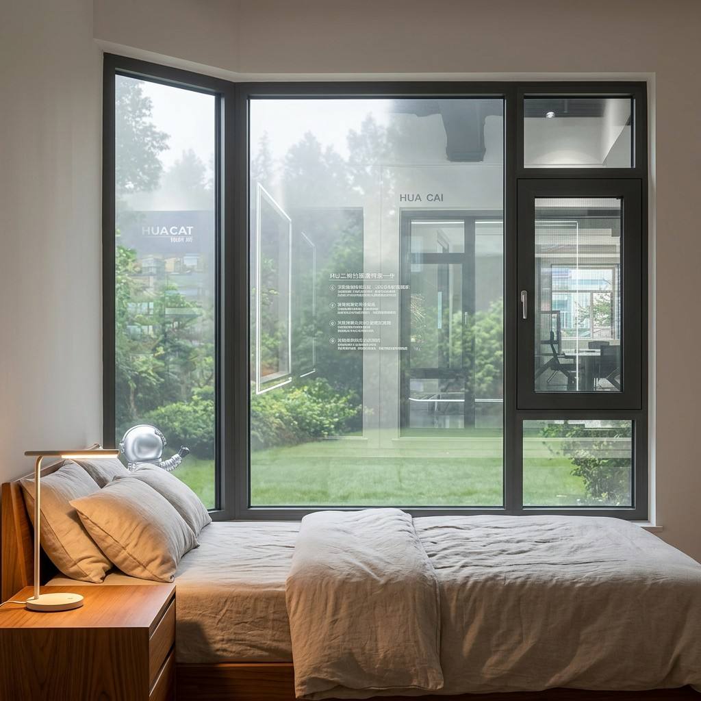HUACAI Waterproof Anti-theft Aluminium Casement Window with Built-in Magnetic Blinds