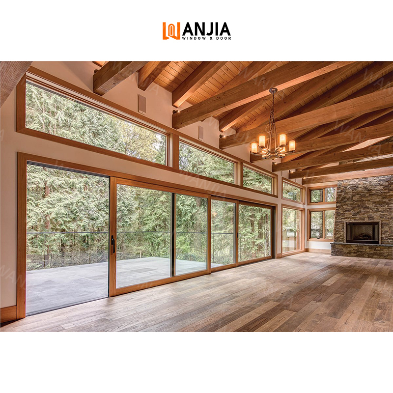 Manufacturer Heavy Duty Large Aluminium Wood Exterior Glass Sliding Door Aluminium Clad Wood Door Modern Patio Sliding Door