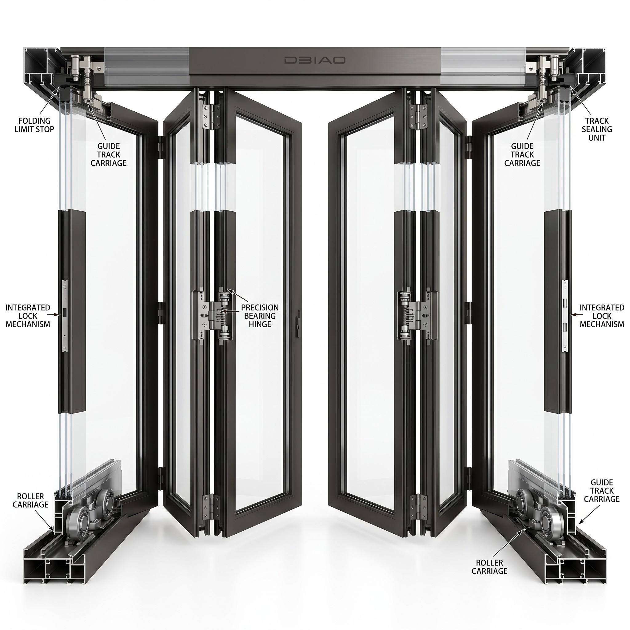 DBIAO Luxury Modern Slim Frame Aluminum Folding Door Track Detail