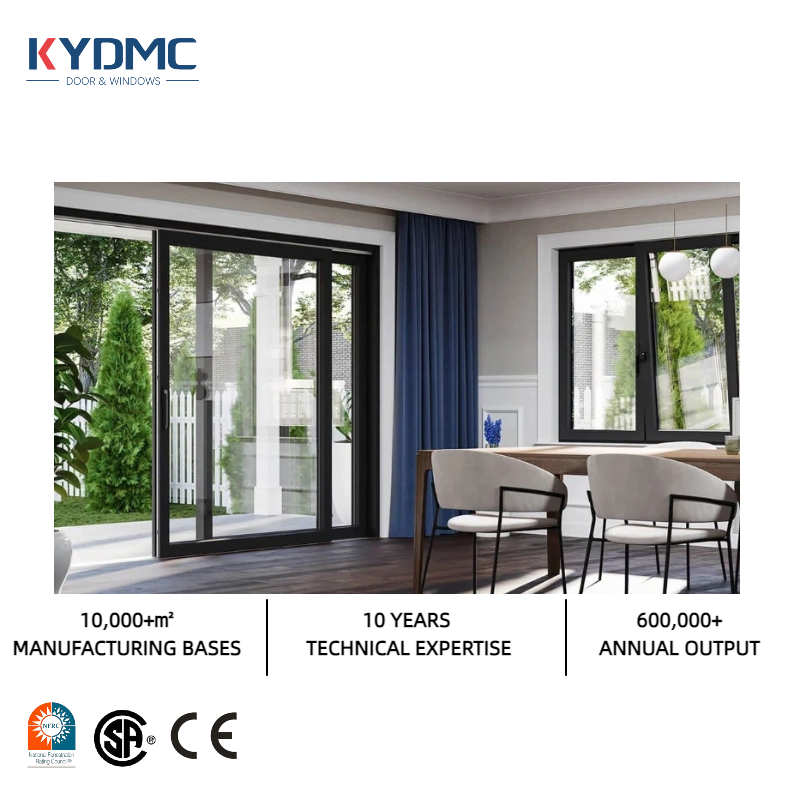 NFRC Modern Slim Black Frame Aluminum Alloy Double Glazed Tempered Glass Heavy Duty Waterproof Patio Sliding Door Hurricane