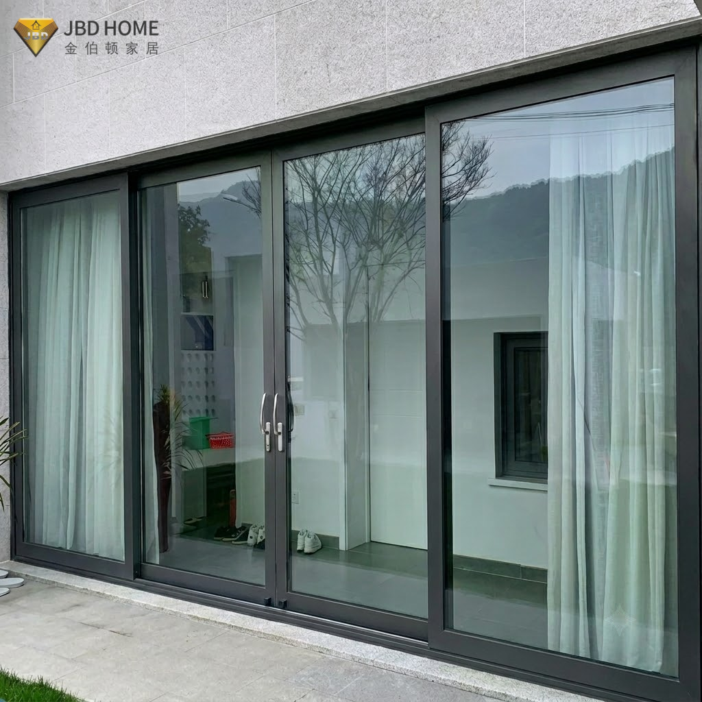 Factory Direct Supply Interior Double-layered Tempered Glass Automatic Aluminum Sliding Glass Door Windproof For Houses