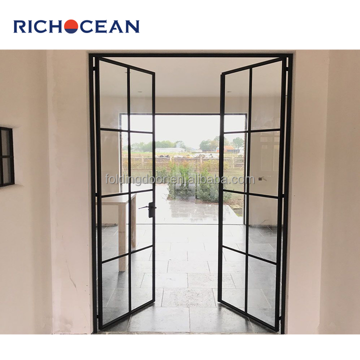 RICHOCEAN Customized Arched Aluminum Framed Swing Glass Door Crittall Style Entrance Metal French Doors for Homes