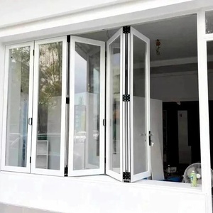 Space Saving Thermal Break Aluminum Horizontal Folding Window Double Tempered Glass Side Stack for Shop Front
