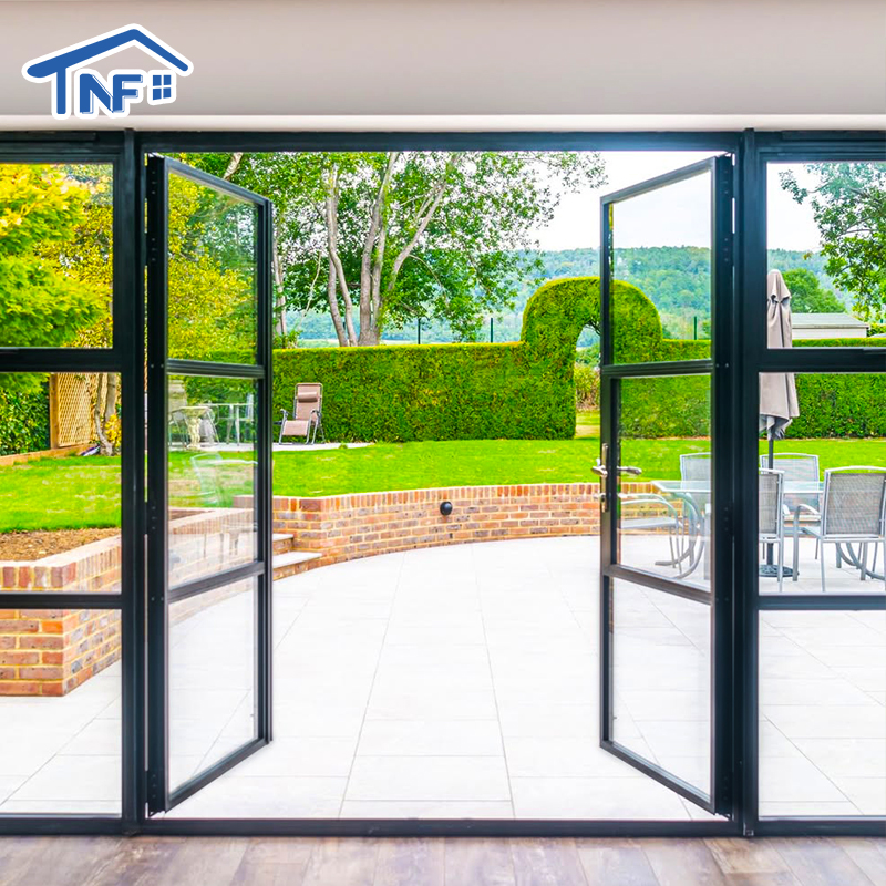 Factory Direct Sale Black Aluminum Frame Casement Entry Door Soundproof Aluminum French Patio Doors for Houses