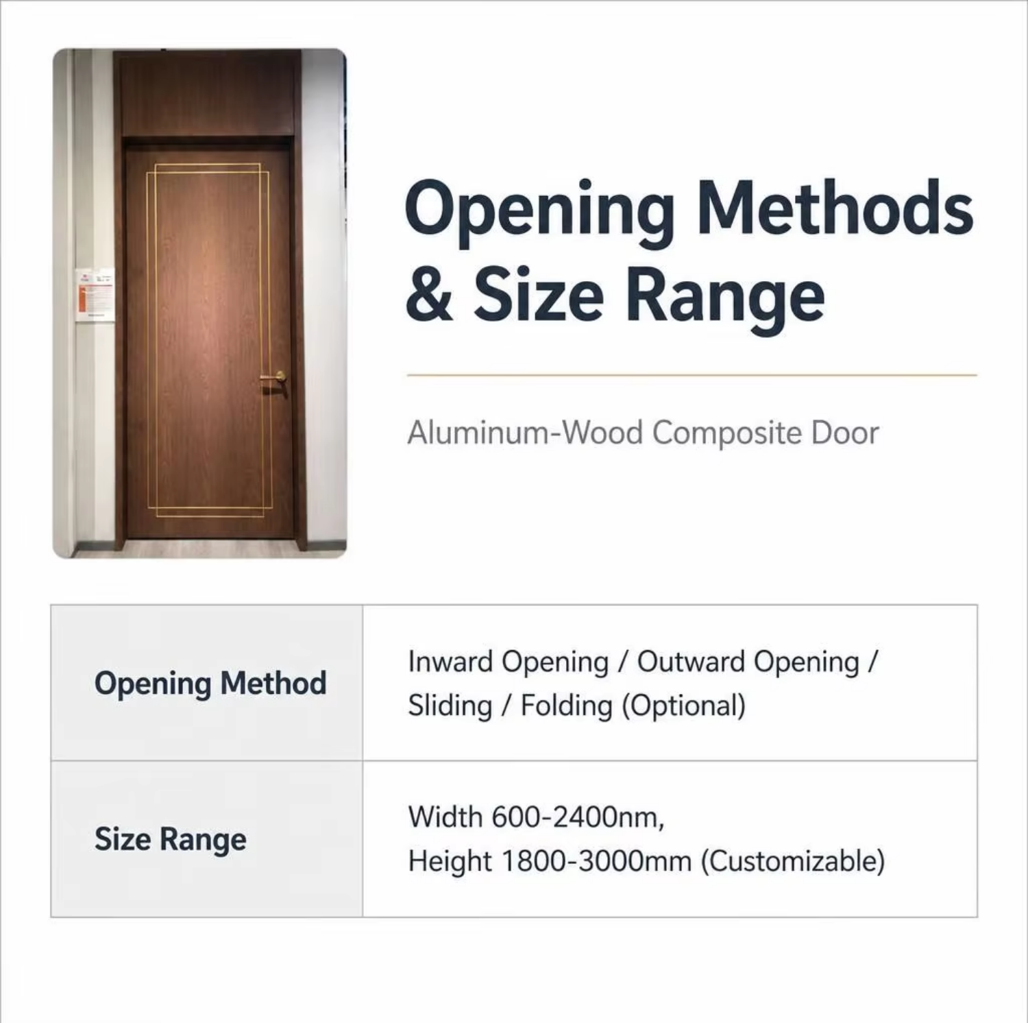 WH Certified Minimalist Aluminum Wood Composite Fire Rated Sound Insulation Door 35dB for Apartment Bedroom Hotel Office