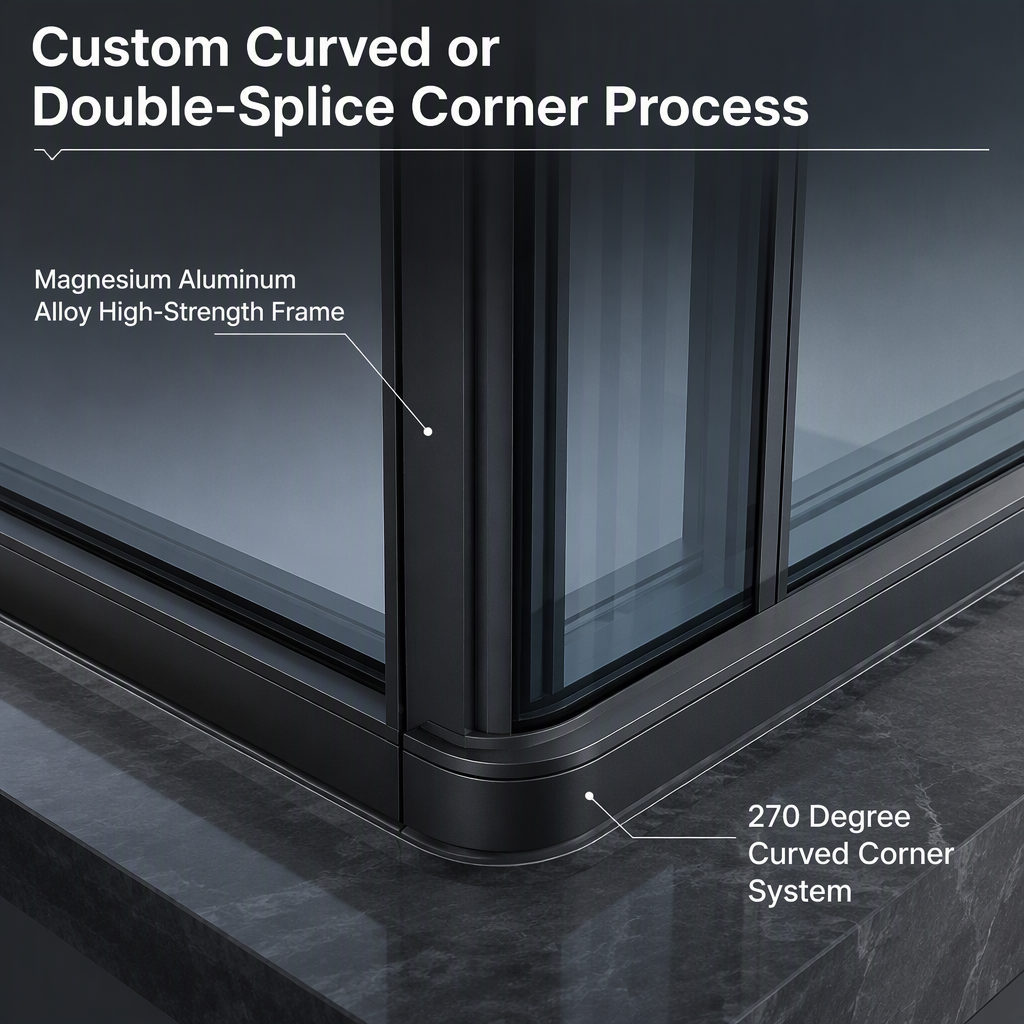 Thermal Break Aluminum Panoramic Corner Window 270 Degree Curved Corner System Window Custom Glass