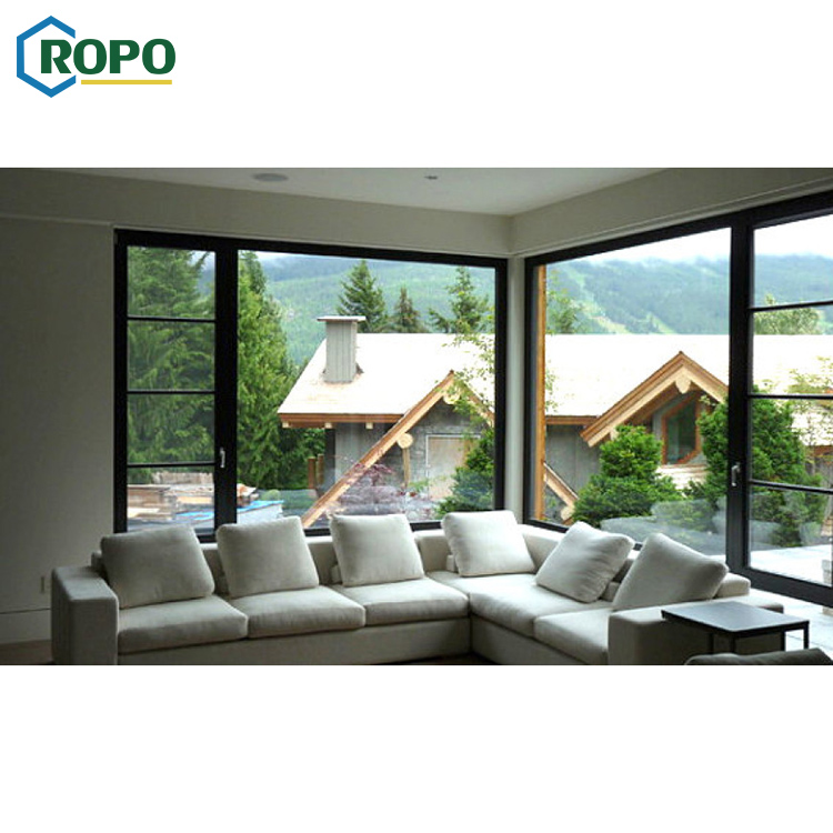 AS2208 Large Size Custom Black German Aluminum Hurricane Impact Insulated Double Glass Floor Corner Fixed Picture Custom Windows