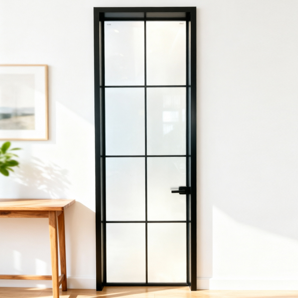 Bespoke Minimalist Narrow Profile Aluminum Swing Door Silent Waterproof Anti-mildew Tempered Steel Glass Apartment Bathroom