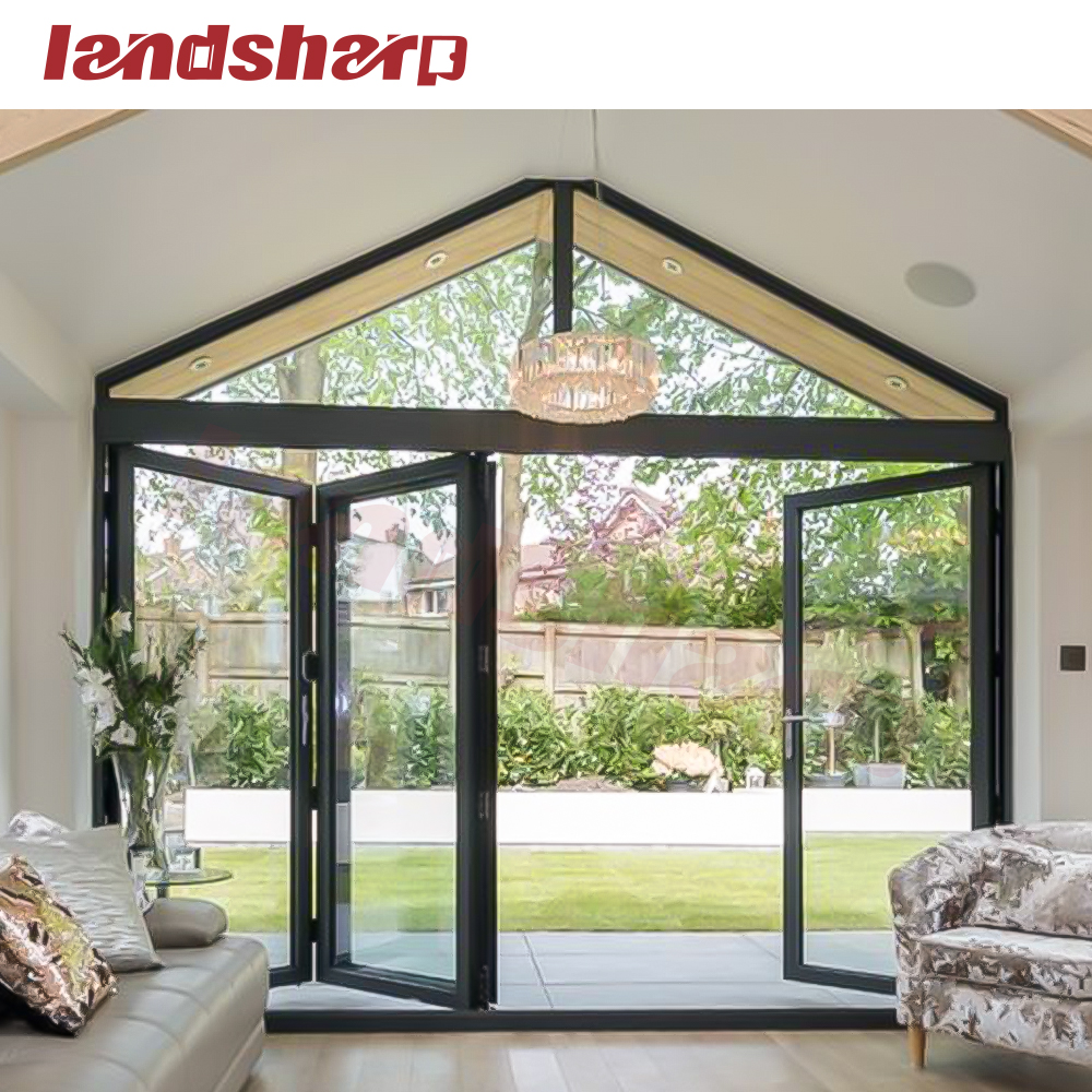 Landsharp 2025 New Style Double Glass Exterior Front Residential Entry Doors Balcony Accordion Aluminum Bifold Door