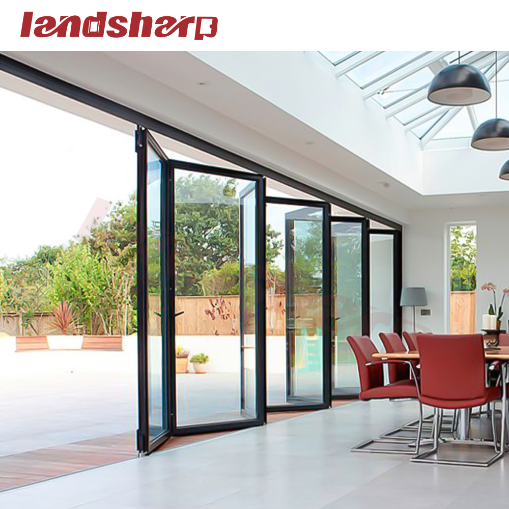 Landsharp 2025 New Style Double Glass Exterior Front Residential Entry Doors Balcony Accordion Aluminum Bifold Door