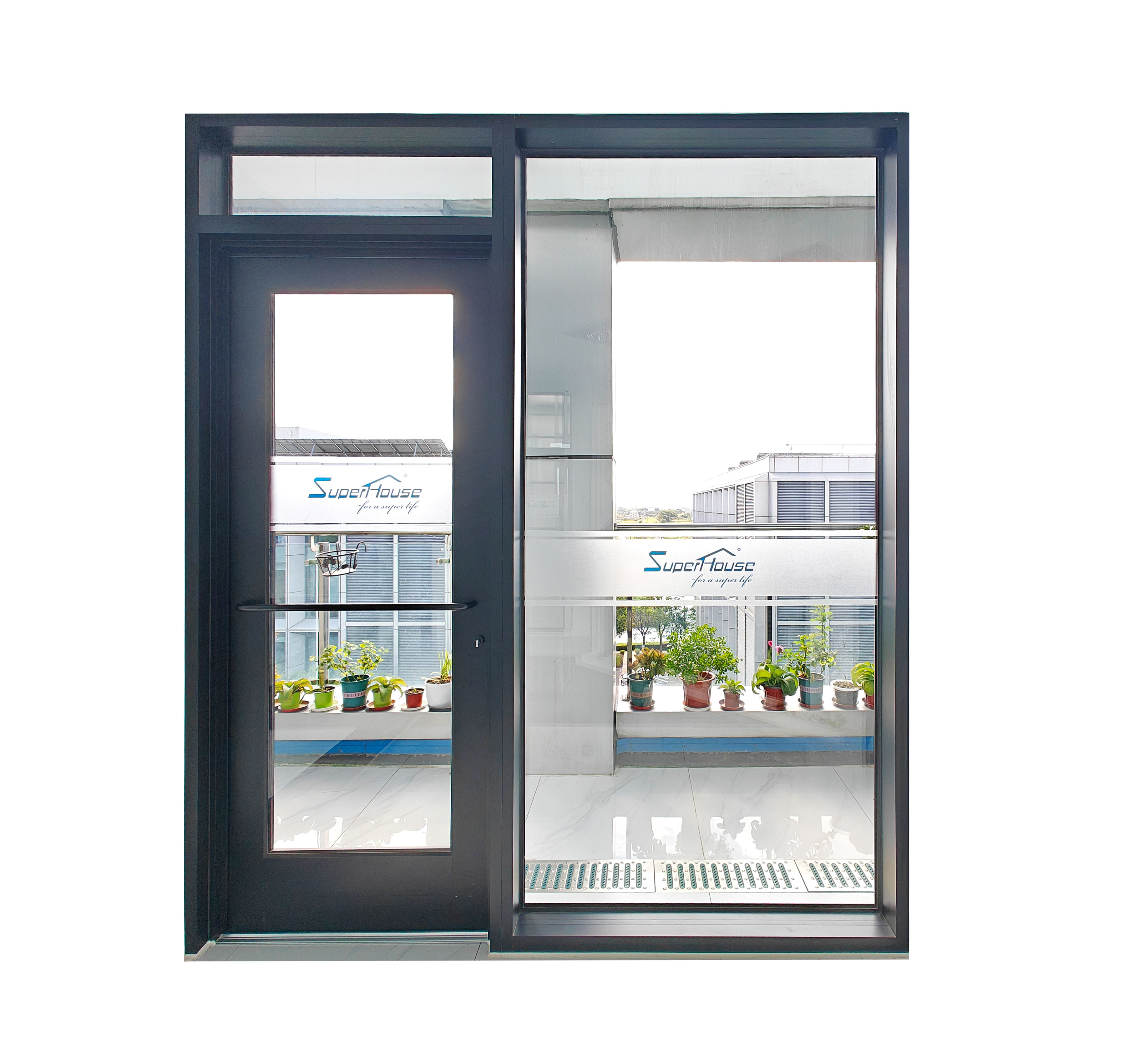 Modern Commercial Casement Security Door Aluminum Alloy with Fiberglass Screen Netting for Store and Escape Use