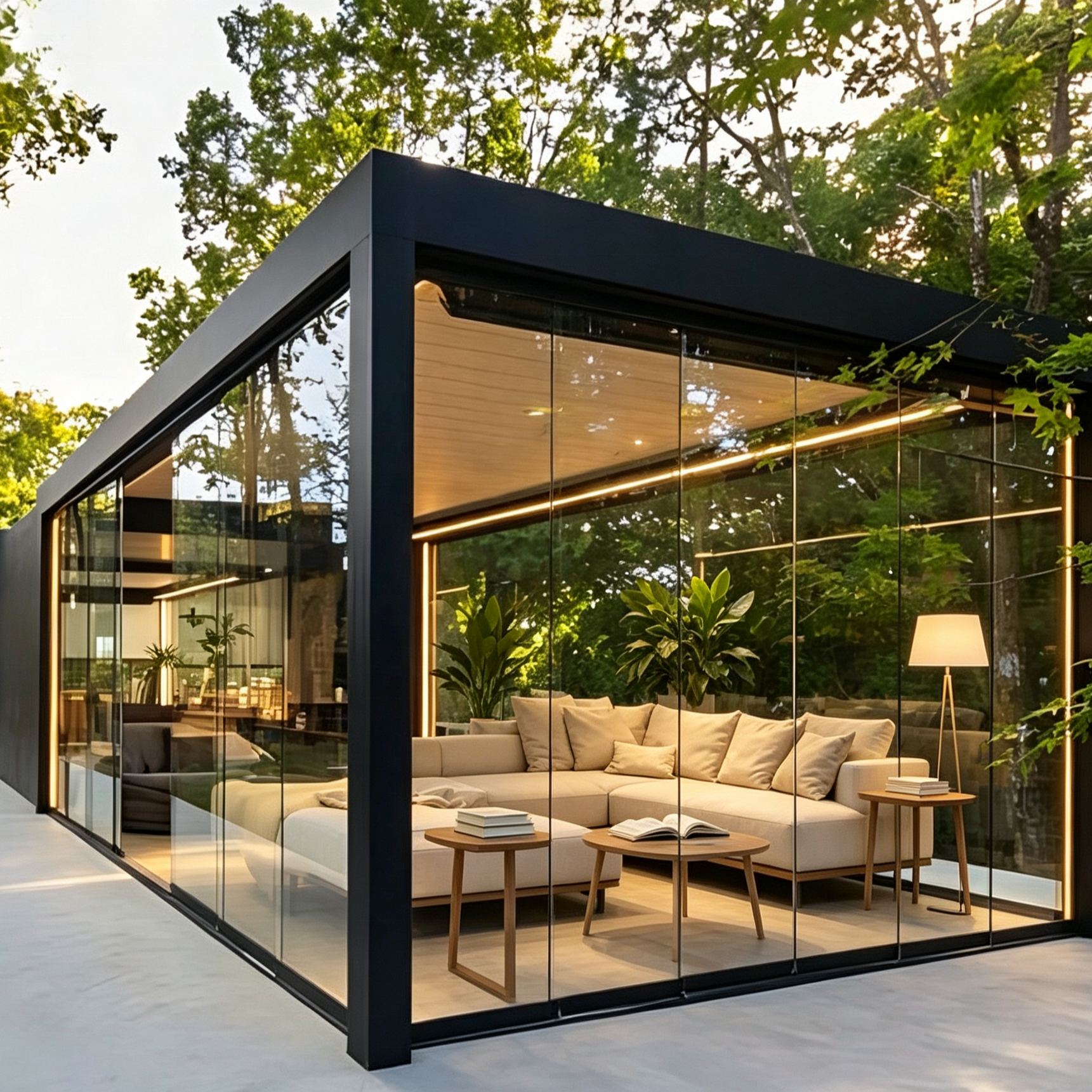 Custom Size Modern Aluminum Glass Sunroom Double Tempered Double Glazed Low-E Glass Flat Roof Panoramic Sliding Garden