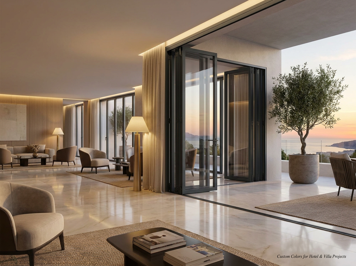 Modern Aluminum Foldable Bi-Fold Doors with Double Glazed Glass Waterproof for Exterior Use in Home Villa Courtyard