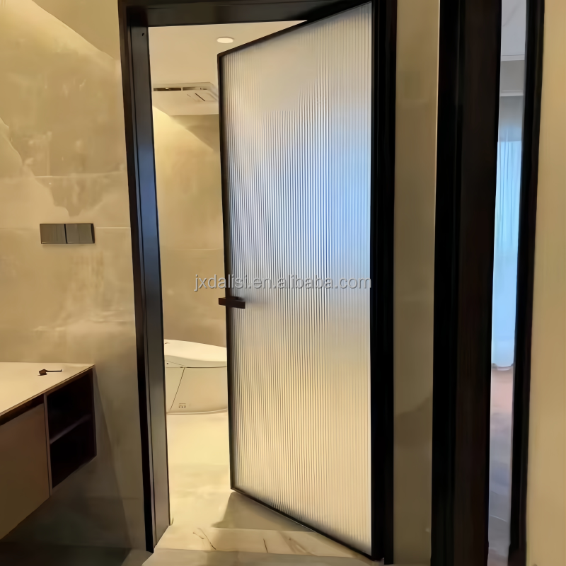 Factory Direct Modern Aluminum Alloy Bathroom Door Moistureproof Anti-rust Tempered Glass Door Customizable Options for Hotel