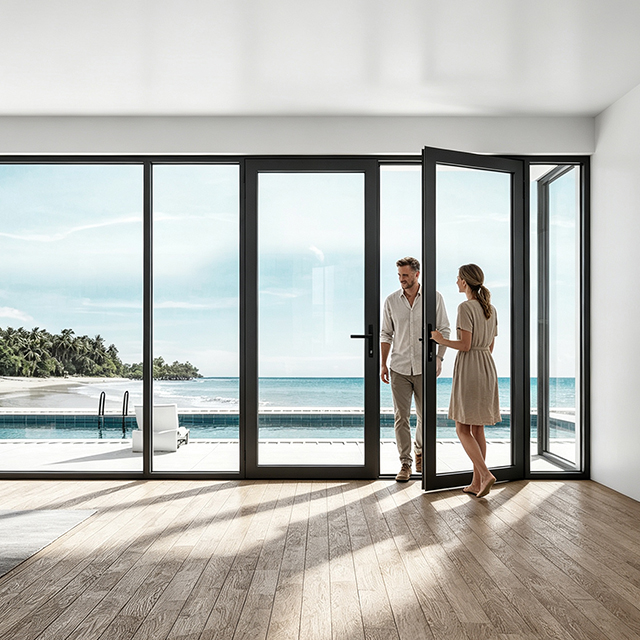 Modern Hurricane Impact Double Tempered Glass French Swing Door Aluminum Frame Villa Entry Sound Proof Thermal Insulation