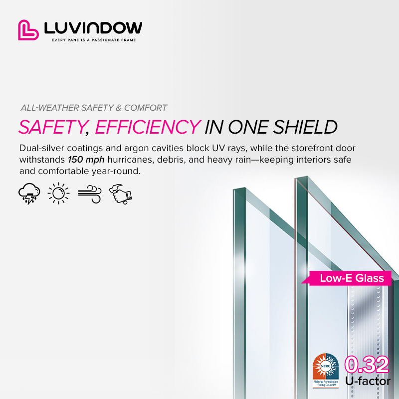 Commercial Storefront Doors Windproof Aluminum Frame Glass Doors with Contemporary Design