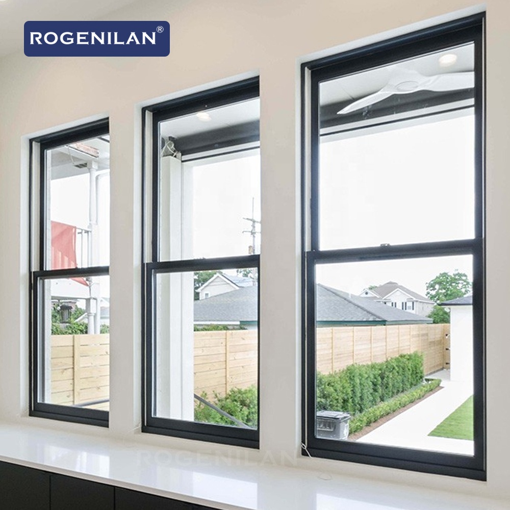 Rogenilan American Waterproof Aluminium Double Glass Sash Window Single Double Hunge Vertical Sliding windows