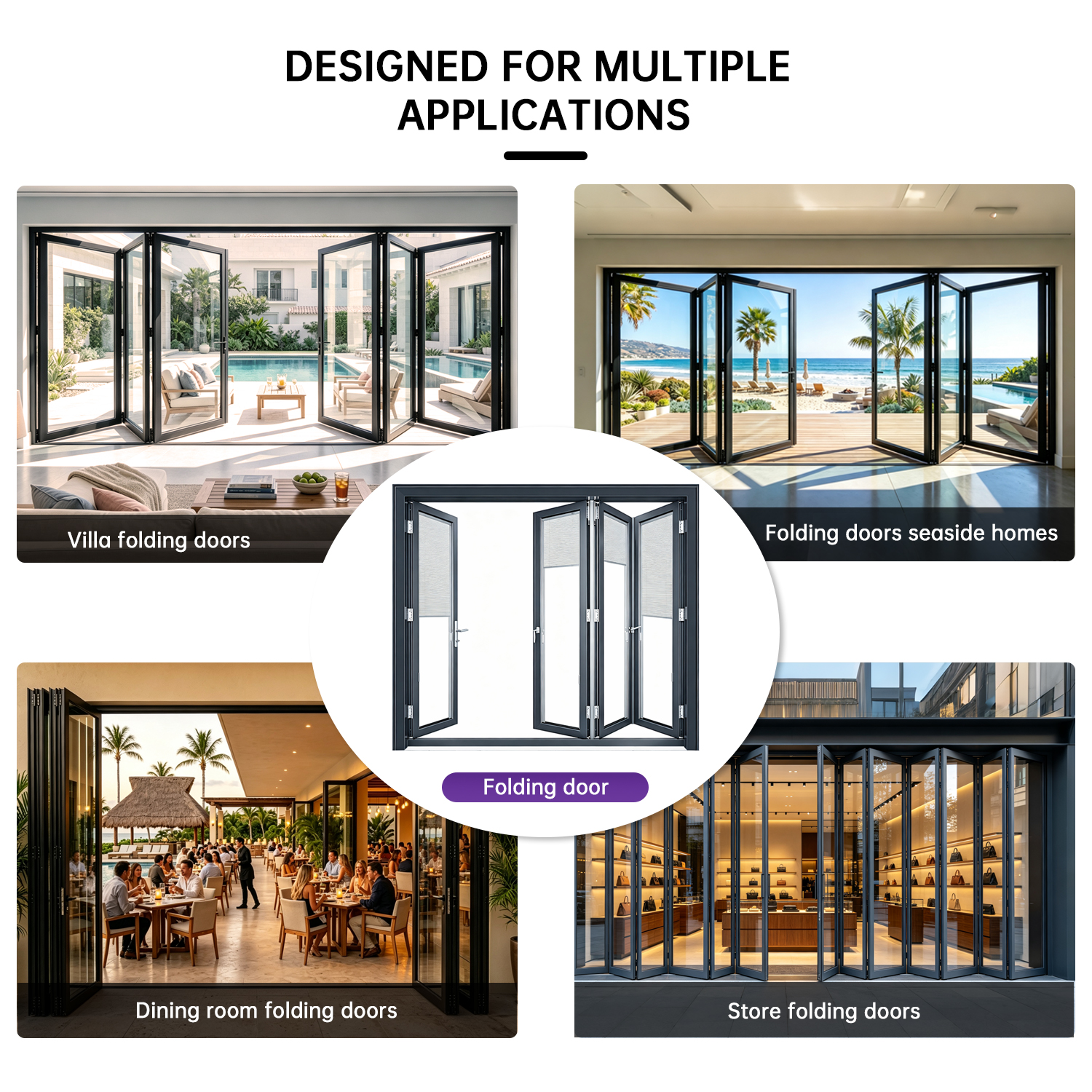 EOKO Modern Aluminum Bi-fold Door for Residential Patio and Deck Seamless Outdoor Transition Folding Glass Doors for Kitchen
