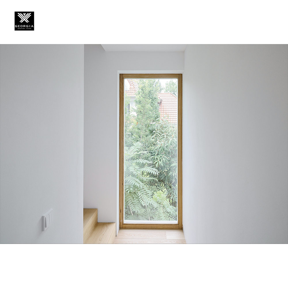 Custom Aluminum Clad Wood Fixed Picture Windows with Low-E Glass for Houses Energy Efficient Full View Window NFRC