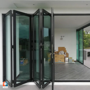 AMJ NFRC Grid Design Villa Waterproof Bi Fold Doors Aluminum Exterior Door Balcony Patio Lowe Glass Doors