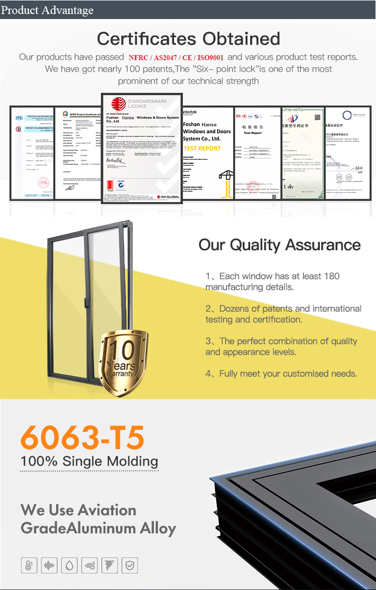 AS2047 Australian Standard Aluminium Alloy Double Glazed Glass Door and Aluminum Casement Window