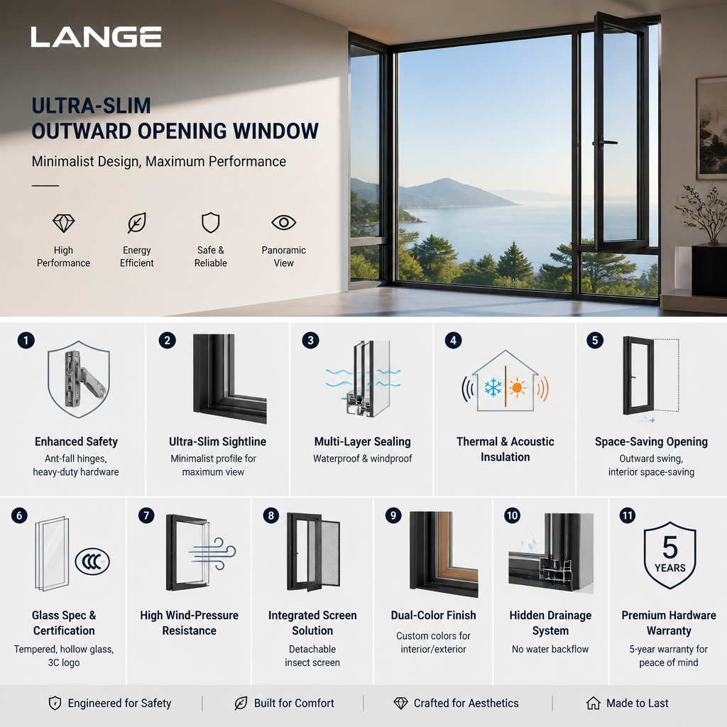 LANGE Luxury CE Certified Thermal Break Aluminum Tilt Turn Casement Windows Aluminum Alloy Windows Inward Opening Windows