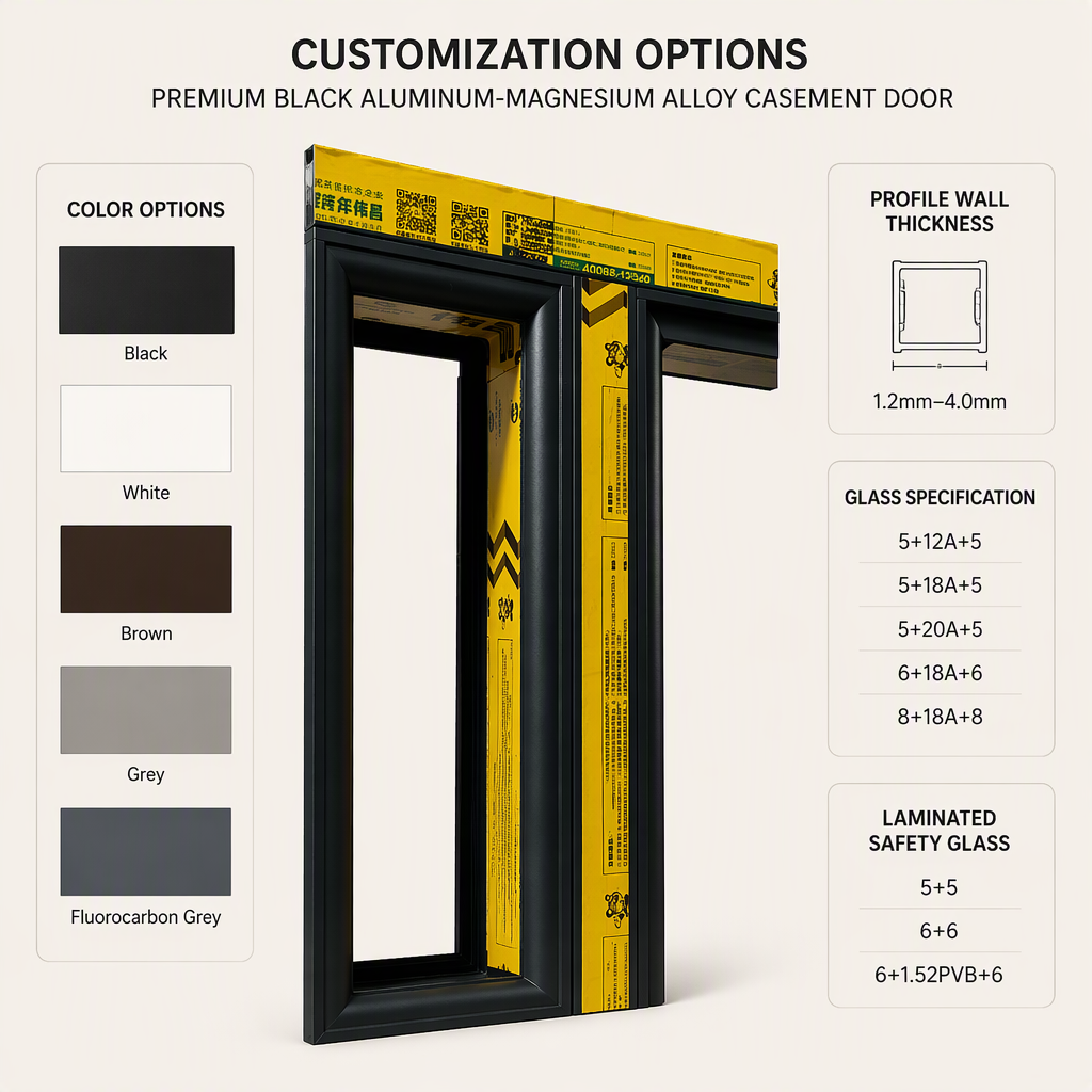 Thermal Break Aluminum System Casement Door Modern Minimal Safe