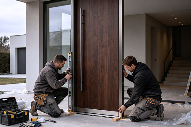 Commercial building entrance with heavy-duty door system