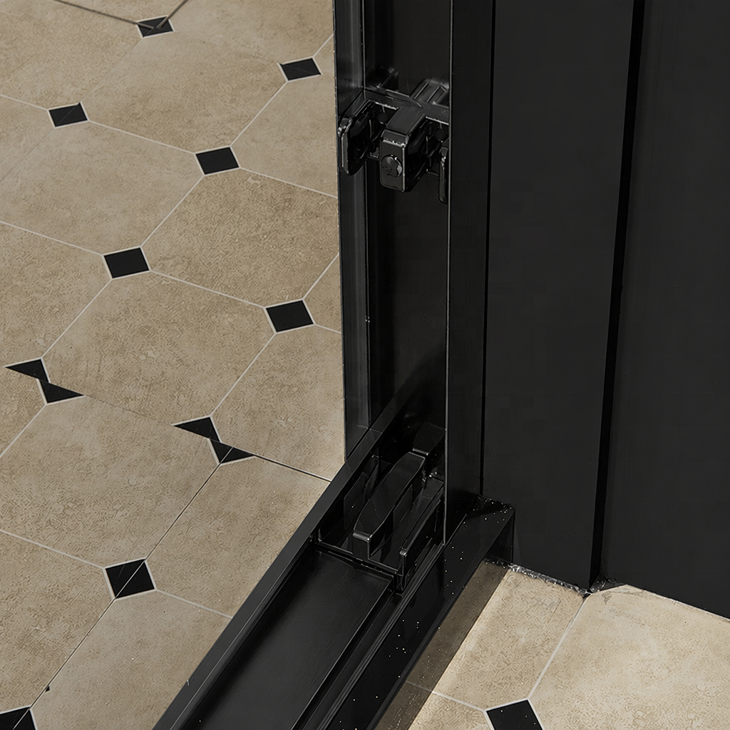 Custom Design Villa Hotel Bathroom Matte Black Aluminum Alloy 5+5mm Laminated Tempered Glass Framed Double Sliding Shower Door