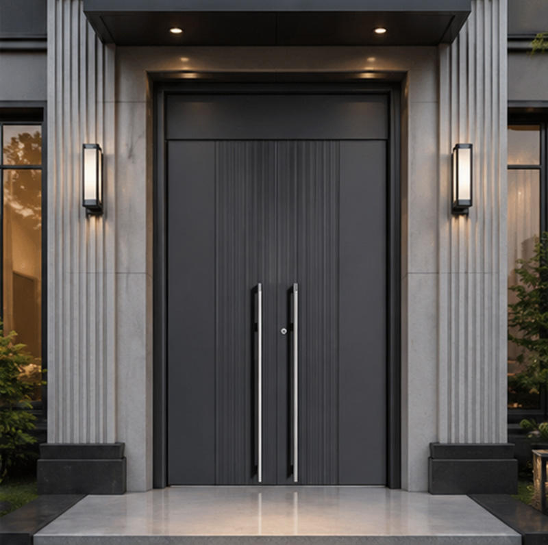 Luxury Aluminum Front Entry Doors Soundproof Villa Security