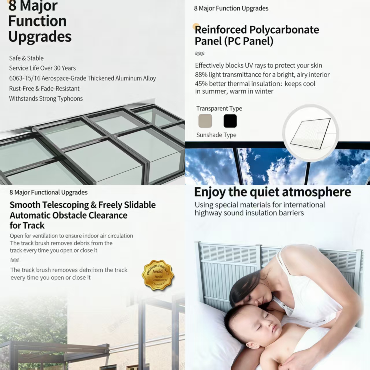 China Factory Customized Modern Xuan Yu Brand Easy Install High Light Transmittance Aluminium Glass Sunroom Mobile Retractable