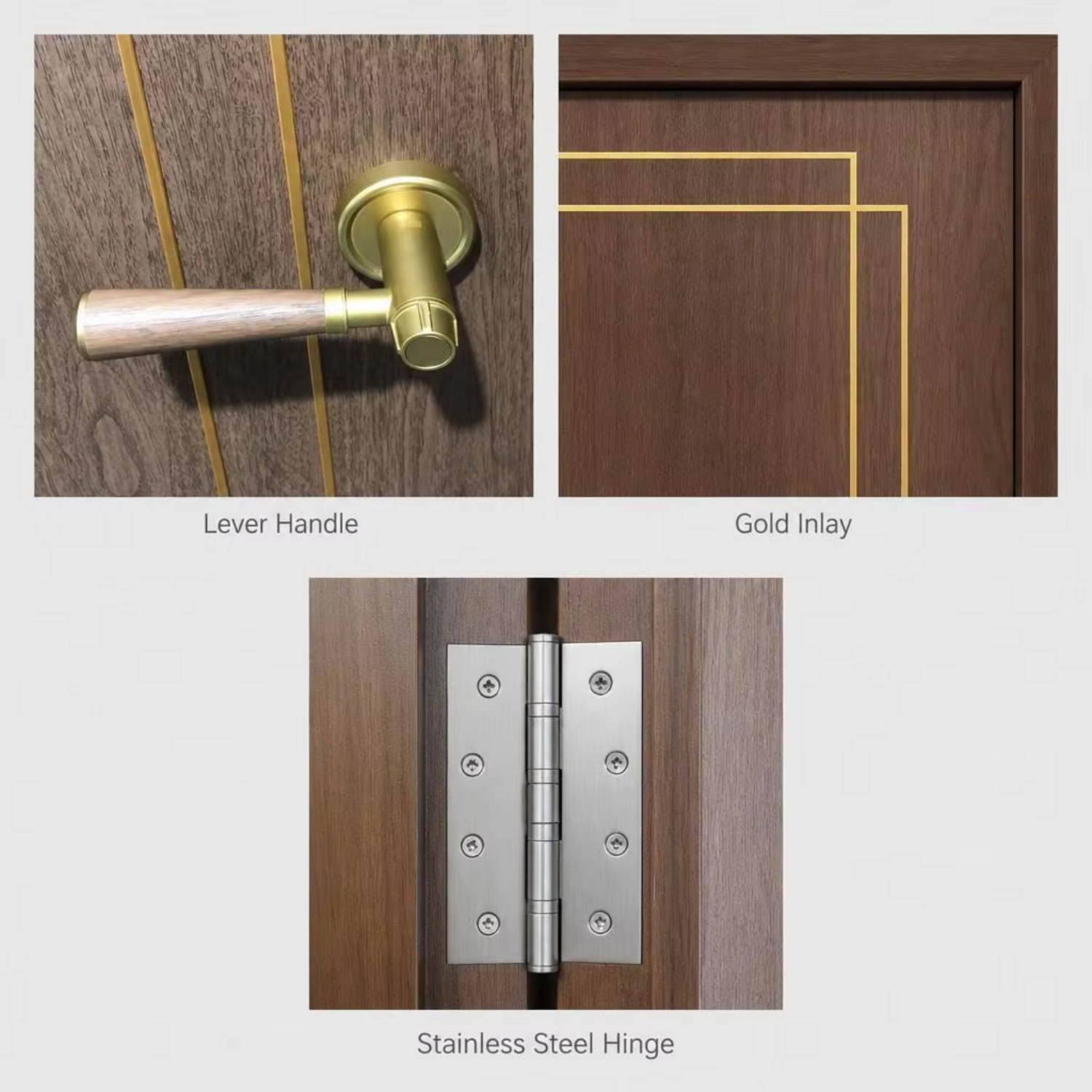 WH Certified Minimalist Aluminum Wood Composite Fire Rated Sound Insulation Door 35dB for Apartment Bedroom Hotel Office