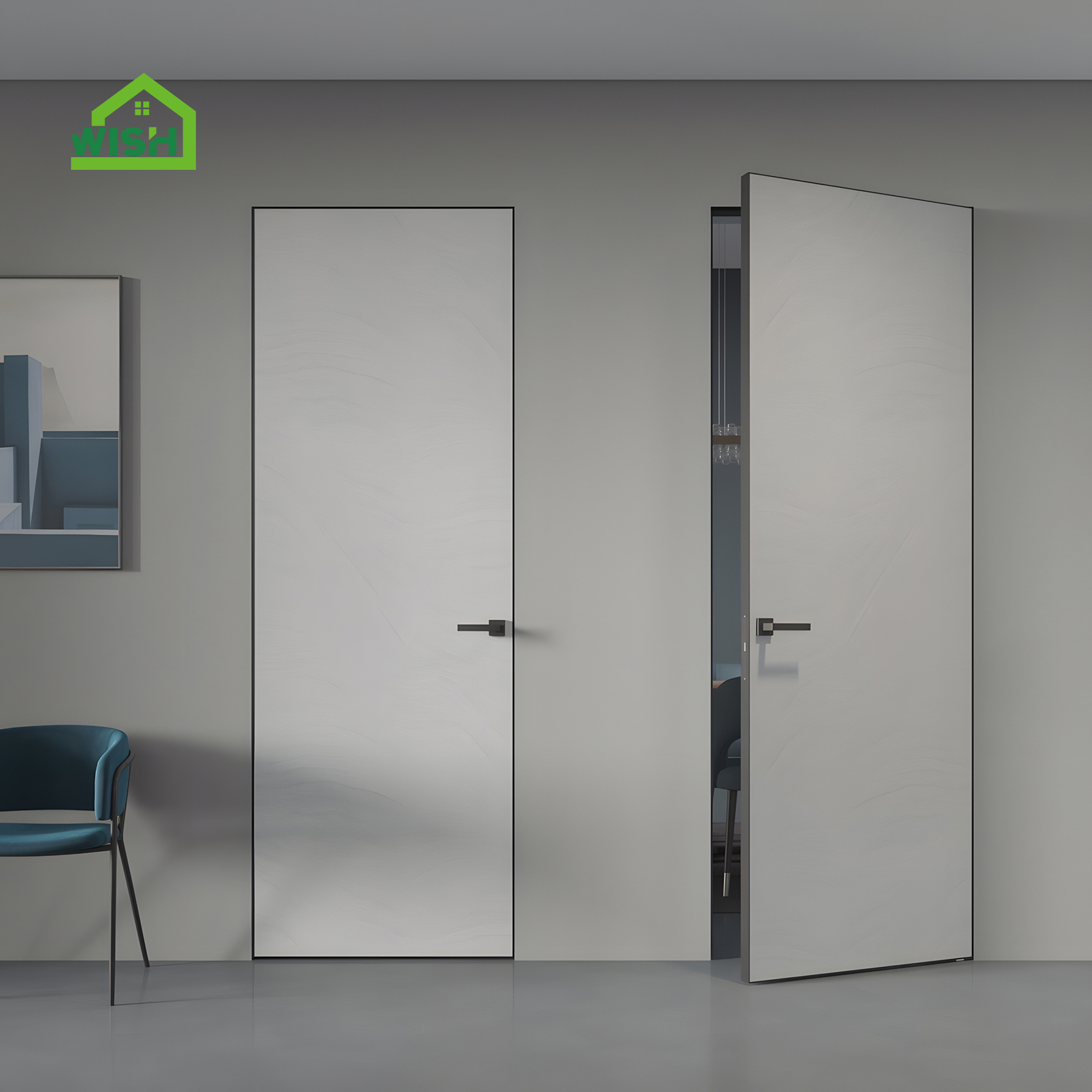 Modern Invisible Paintable Interior Door Frameless Aluminum MDF Prehung Hidden Door with Wood Secret Finished Door
