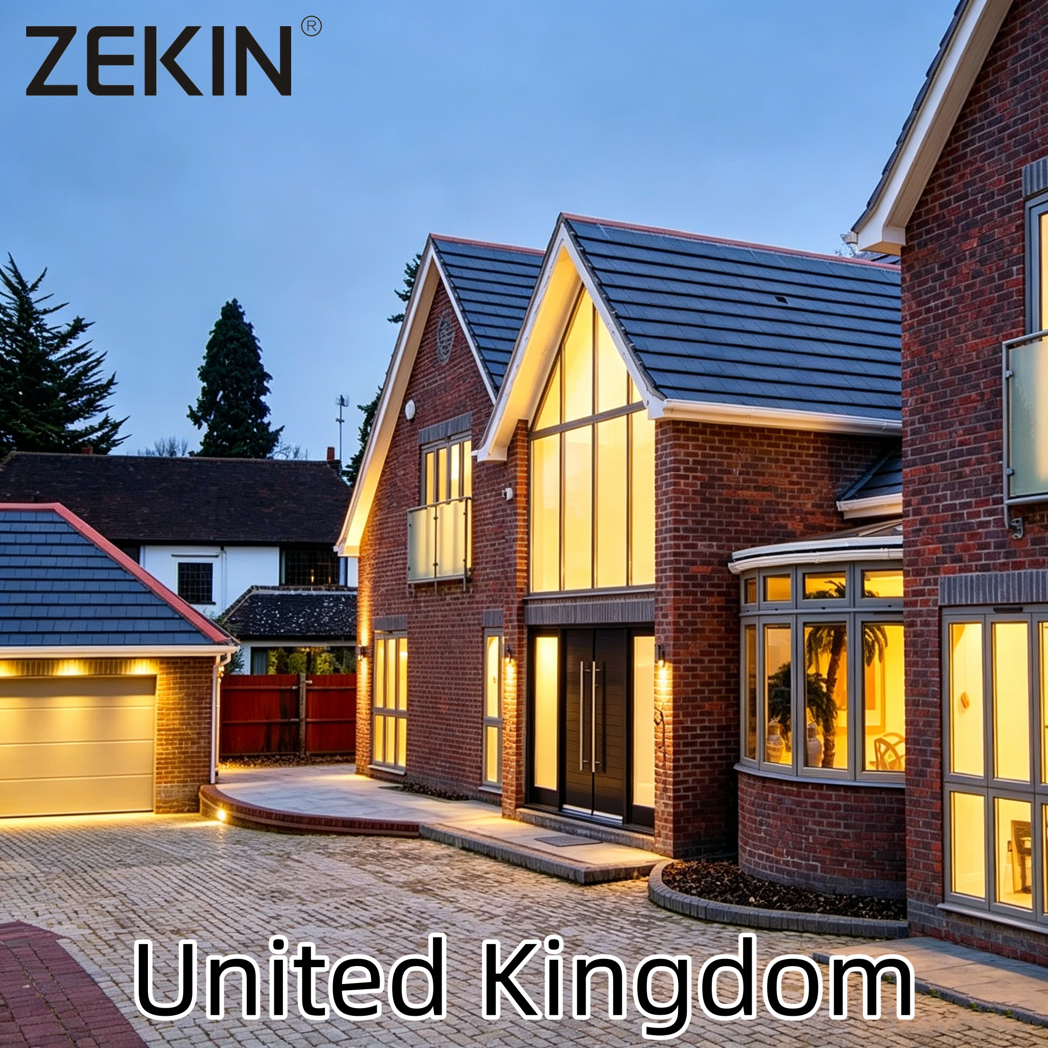 ZEKIN UK Project Villa CE Certified Aluminum Window Front Entry Door Tempered Glass Energy Efficient Picture Panoramic Window