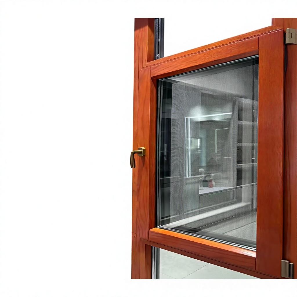 HUACAI North American Red Oak Aluminum Wood Composite Tilt and Turn Window 1.8mm Profile Triple Glazed Soundproof System Window