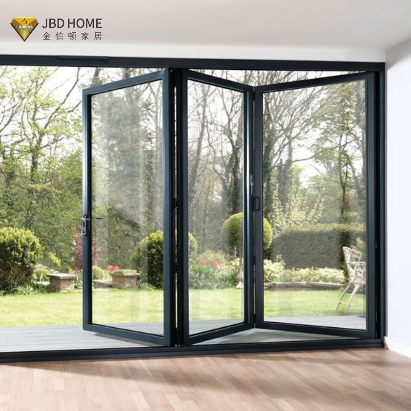 NFRC Folding Patio Doors Large Lockable Double Glass Thermal Insulation Soundproof Modern Villa Aluminum Bifold Door For Entry