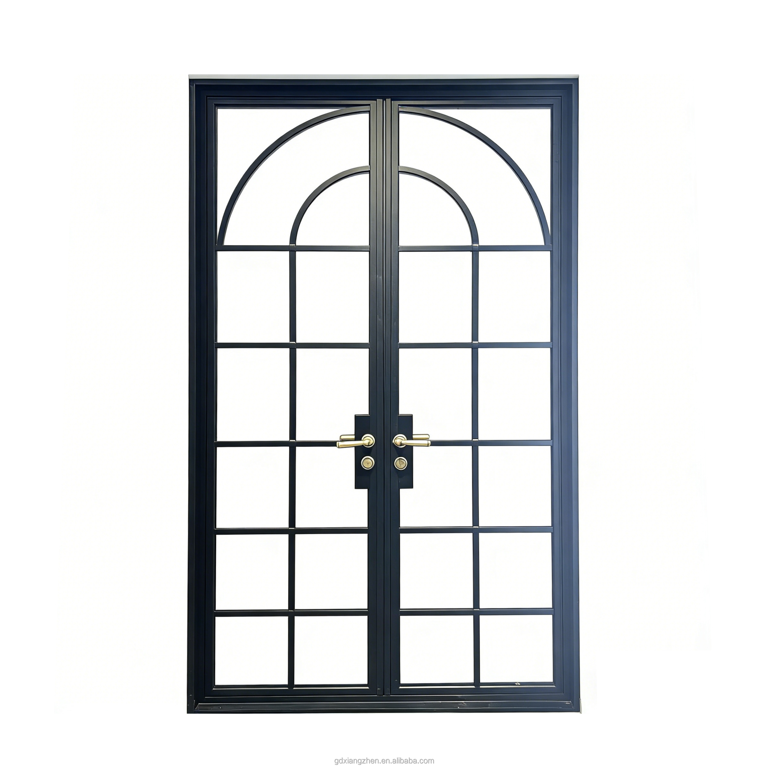 French Style Black Aluminum Double Door Grille Arched Top Design Energy Efficient Interior Casement Door for Villa Living Room