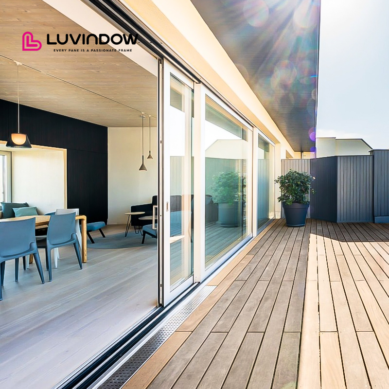 Black Aluminum Alloy Sliding Door With Double Glazing For Waterproof And Energy-Efficient