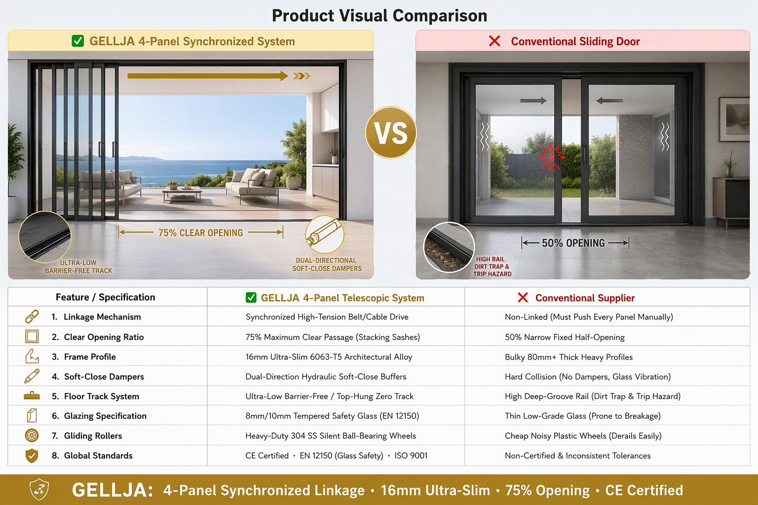 Modern Design Sliding Patio Door System Exterior Flush Aluminum Alloy Double Glazing Tempered Glass Waterproof Kitchen Door