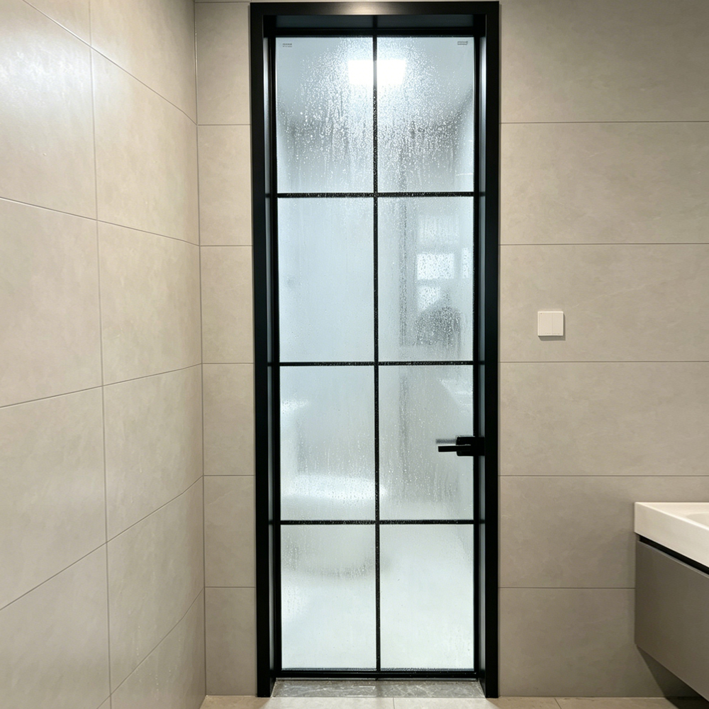 Bespoke Minimalist Narrow Profile Aluminum Swing Door Silent Waterproof Anti-mildew Tempered Steel Glass Apartment Bathroom