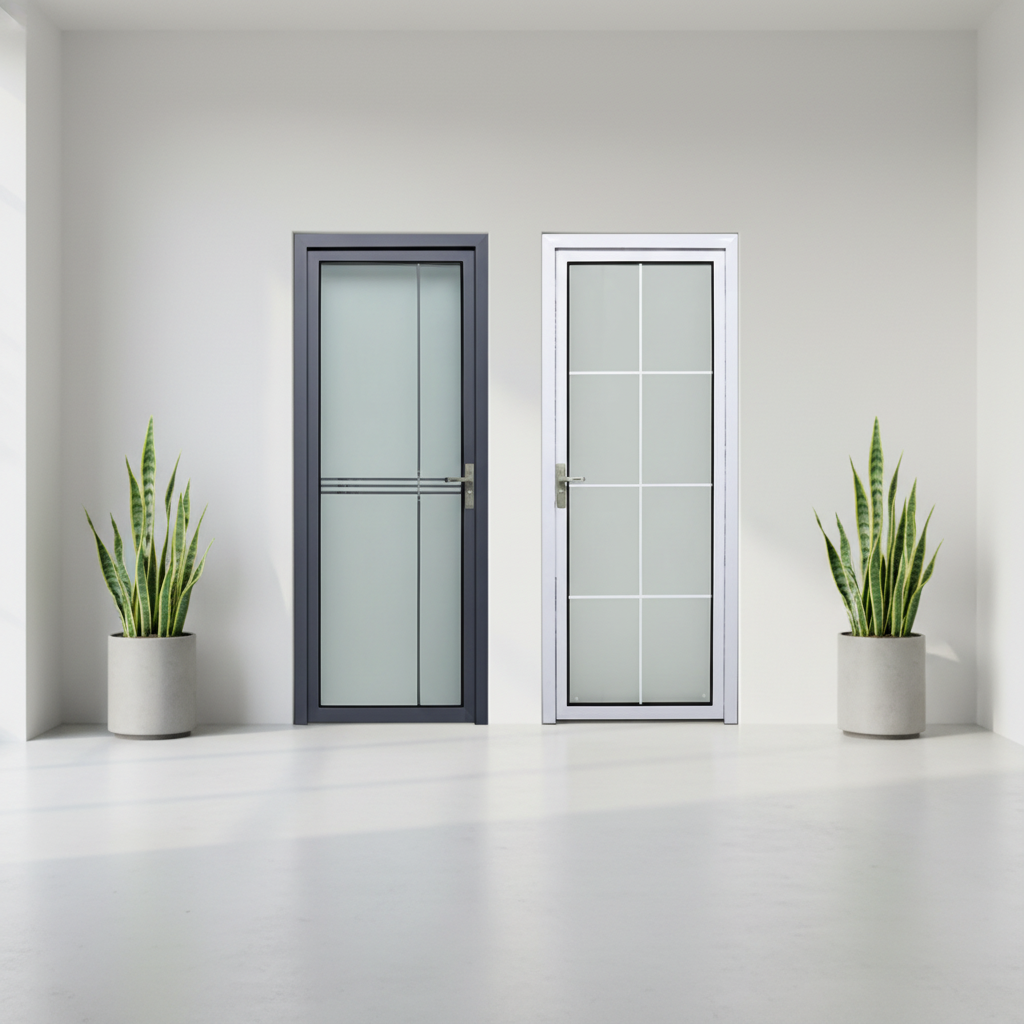 Aluminum Alloy Waterproof Finished French Design Bathroom Toilet Door with Frosted Glass and Aluminum Frame