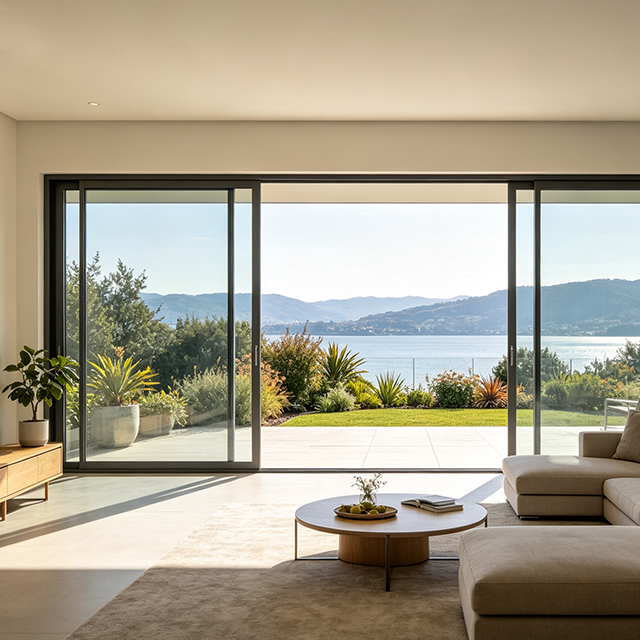 Waterproof Sliding Panoramic Double Glazed Tempered Glass Sliding Door Glass Design Patio Aluminum Sliding Doors with Big Handle
