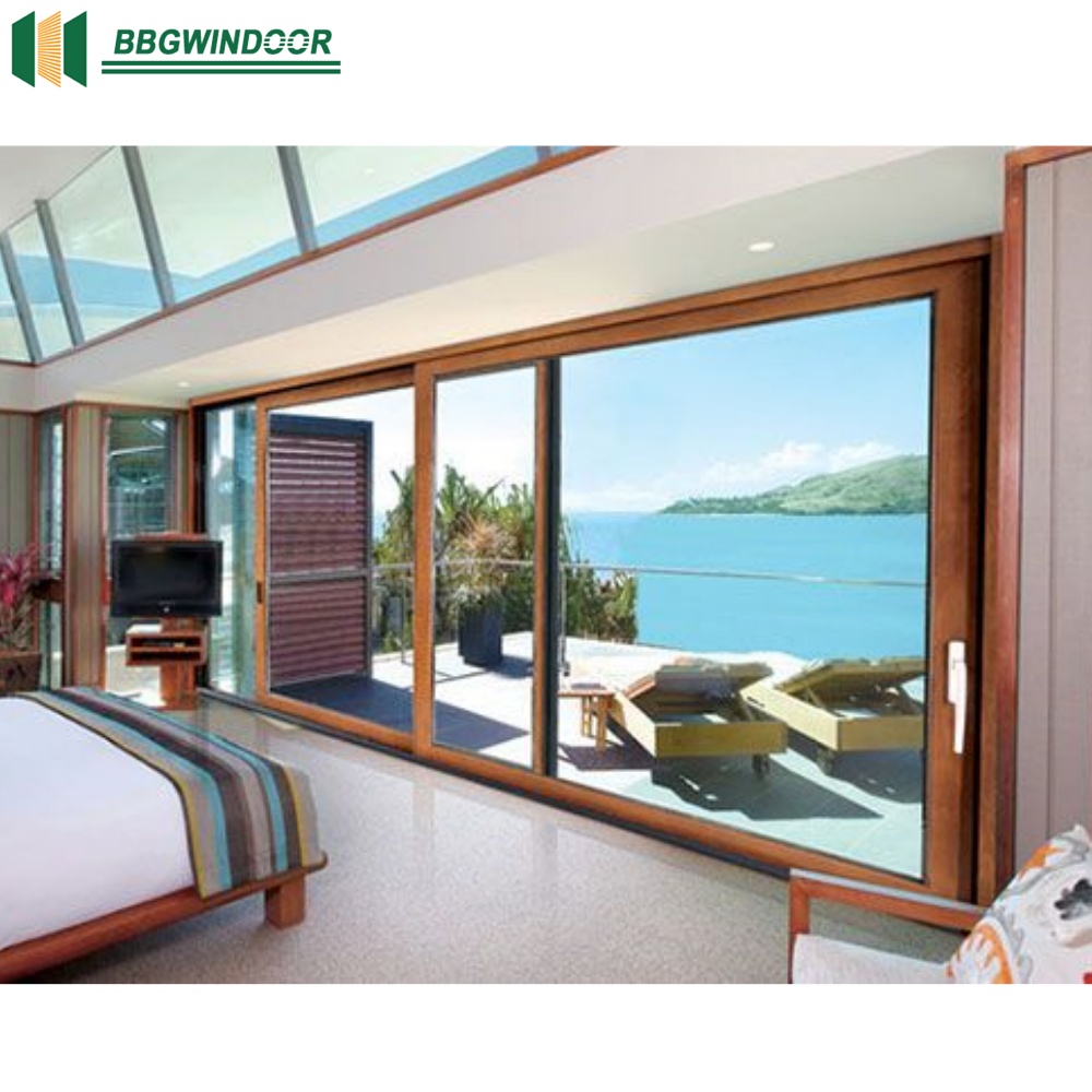 Lukliving Customized Certified Thermal Break Aluminium Clad Wood Patio Sliding Door Double Glazed Lift and Sliding Door