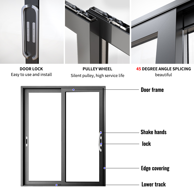EOKO CE Arch Top Sliding Door Black Aluminum Crittall 4 Panel Grid Kicker Panel Interior Sliding Door for Modern Loft