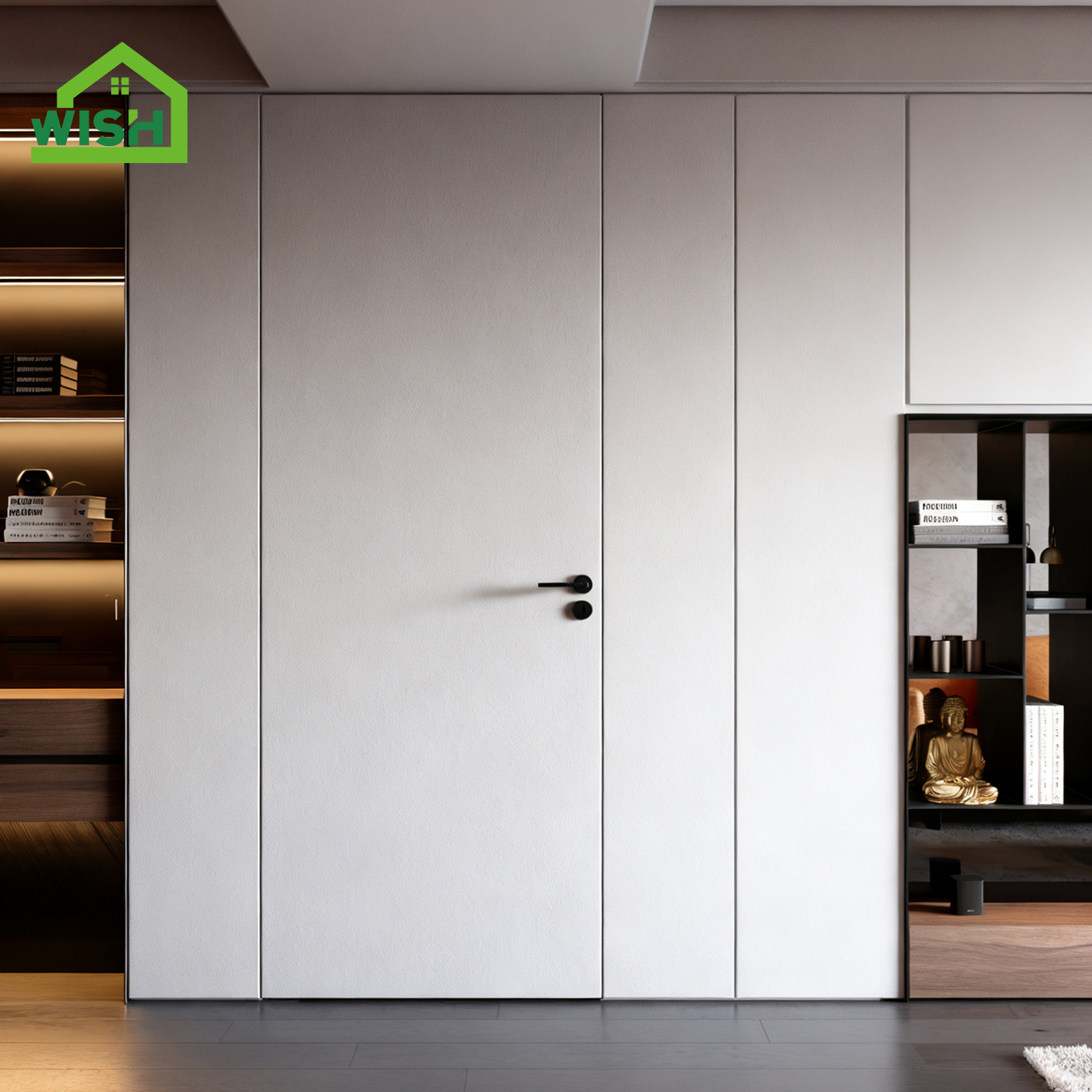Modern Style Aluminium Alloy Frameless Invisible Door with Wooden Panel Flush Mounted Same Color As Wall for Interior Doors