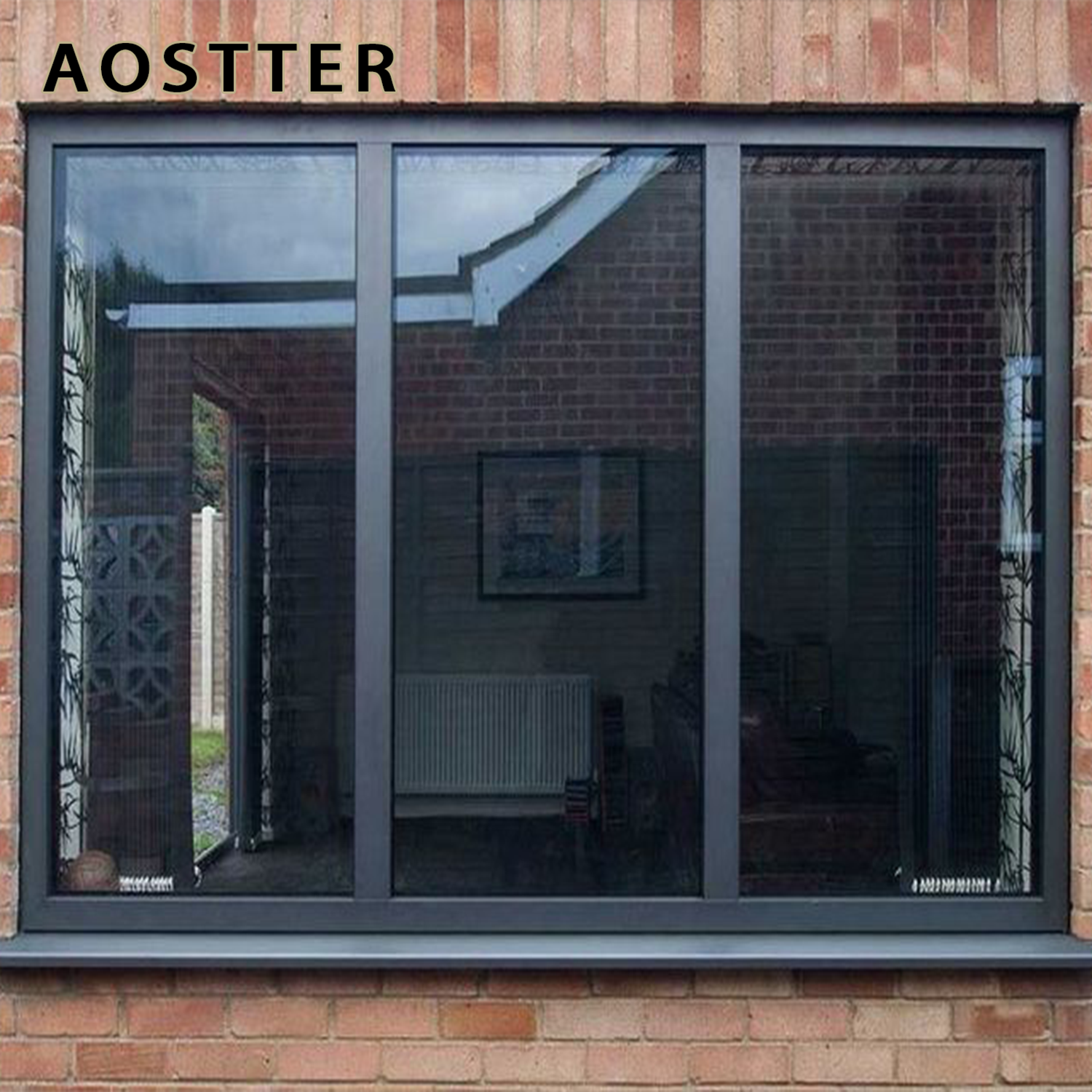 AOSTTER Wood Grain Aluminum Sliding Window with Tinted Safety Glazing and Quiet Glide Rollers for Apartment Balcony
