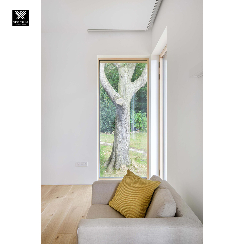 Custom Aluminum Clad Wood Fixed Picture Windows with Low-E Glass for Houses Energy Efficient Full View Window NFRC